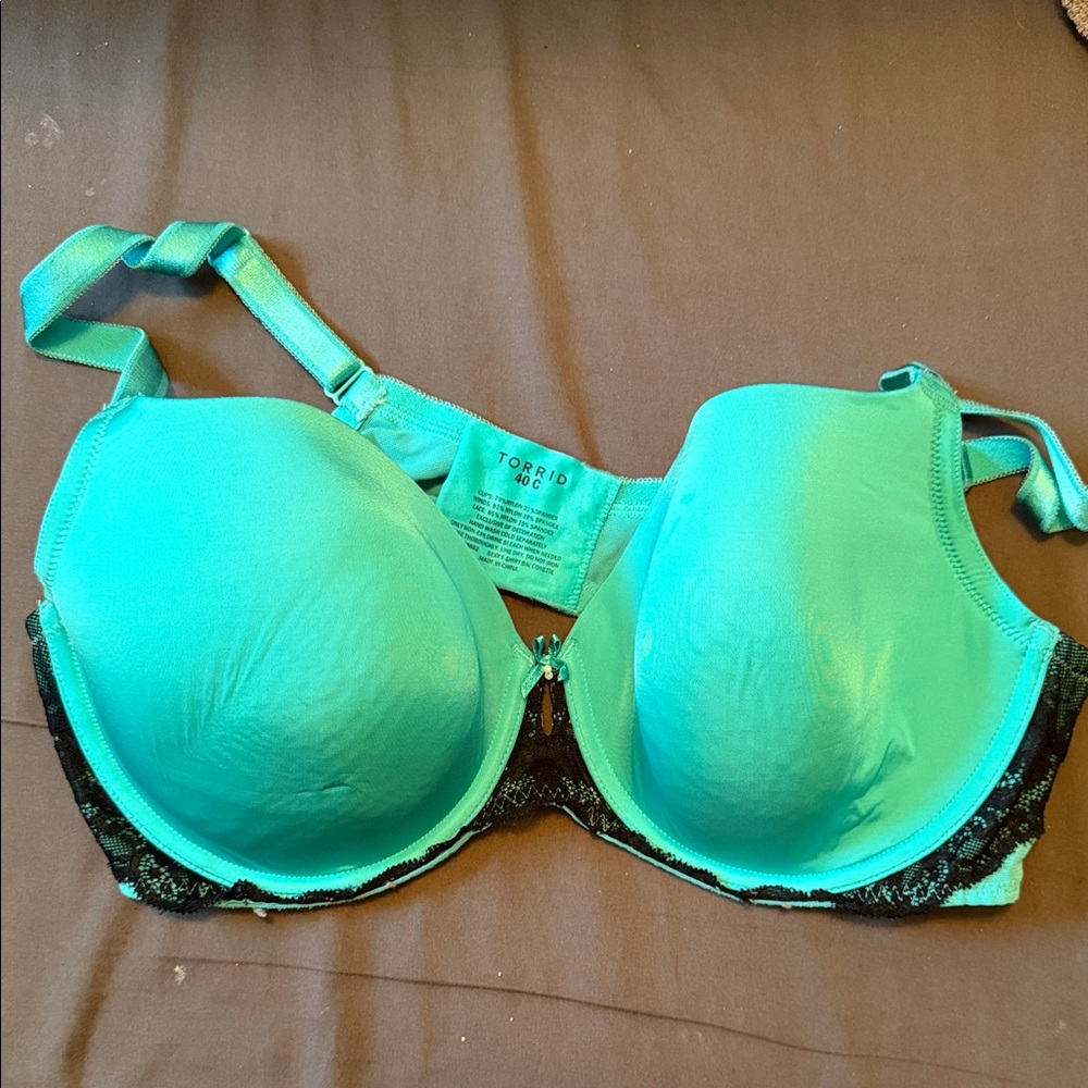 Torrid Teal and Black Lace Bra